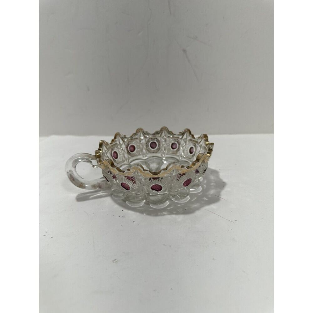 EAPG U.S. Glass Daisy Bullseye‎ Purple Amethyst Stained Bowl With Handle